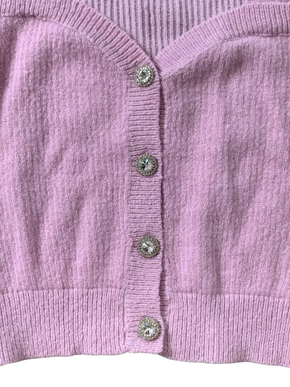 ASTR Pink Puff Sleeve Cardigan Jeweled Buttons Coquette Cottagecore Top S - Picture 4 of 5